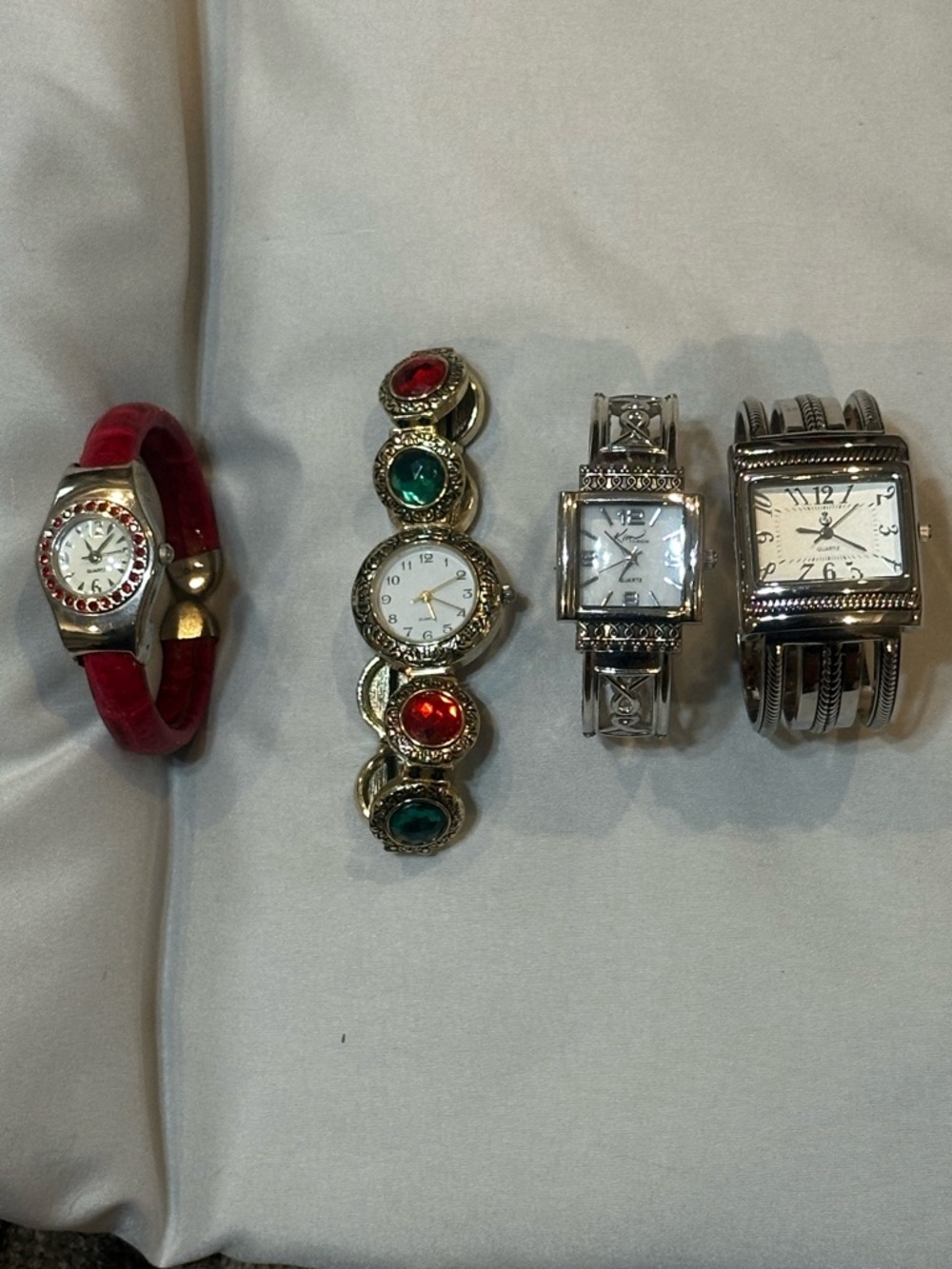Fashion Women’s Watch Bundle: Silver Toned, Red Rhinestones, Vintage